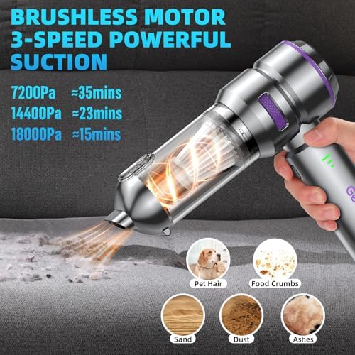 Car Vacuum Portable Cordless, Handheld Vacuum Cordless, Mini Vacuum 18000Pa High Power 4-in-1 with Brushless Motor, Air Duster, Air Blower & Air Pump for Car Detailing, Home, Office & Pet Hair - Image 2