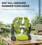 DOWILLDO 10400mAh Portable Battery Powered Camping Fan - with LED Light, Quiet Battery Operated, Camping Gear for Travel, Tent, Beach, Car or Hurricane Power Outages, Green - Image 3