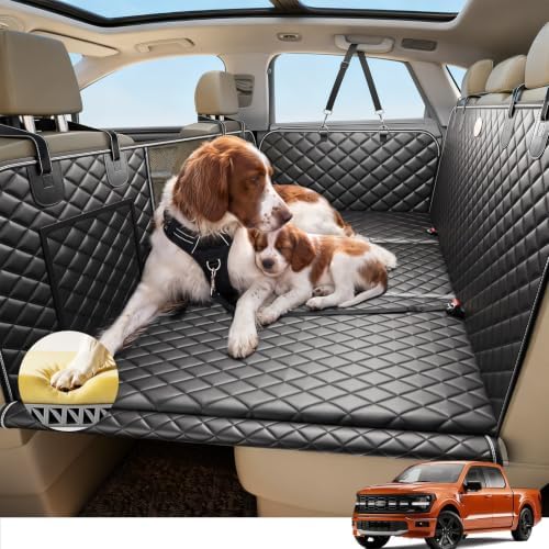 【3-Gen Upgraded】Truck Back Seat Cover for Dogs, Hard Bottom But Soft Touch | Thick Foam Padding, 600LBS Robust ABS Base BackSeat Extender, Anti-Scratch , Double Stitched Seams, for Full-Size SUV & Truck by PetDance
