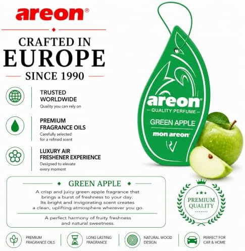 AREON MON MA08 Hanging Best Car Air Freshener Green Apple Scent, Paper Hanging Ornaments, Long Lasting Scent for Car or Home 12 Pack - Image 6