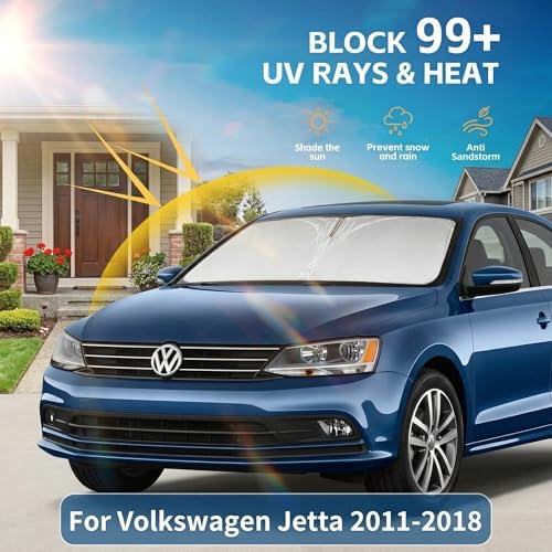 Windshield Sun Shade for Volkswagen Jetta 2011-2018 Sunshade Front Window Shade Custom Fit Jetta Accessories Sun Visor Foldable Shade Blocks UV Rays Accessories - Image 2