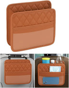 Mandark PU Leather Car Seat Back Organizer, Orange | Three-pocket layout with clear panel, elastic strap installation, fits most cars, SUVs, and trucks, car interior accessories by Unknown