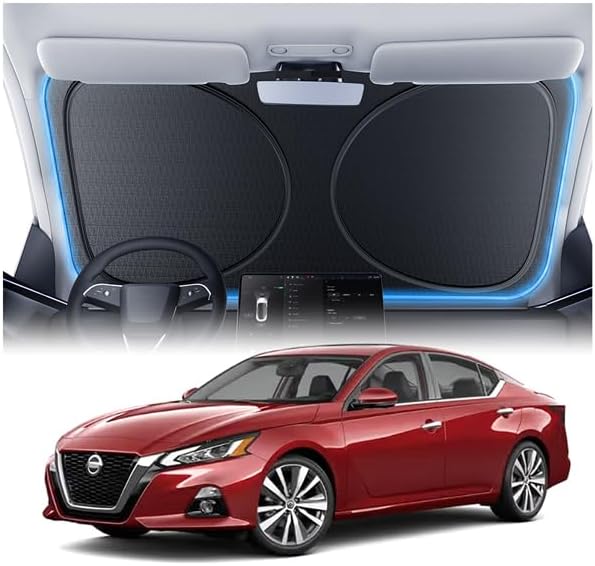 Windshield Sun Shade for Nissan Altima 2000-2026, 100% UV Block & Heat Insulation, Custom Fit Sunshade, Foldable Car Sunshade with Storage Bag, Summer Car Accessory by Amadaw