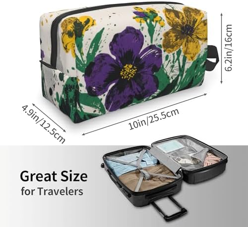 Purple & Yellow Floral Makeup Bag - Durable 600D Oxford Fabric Travel Cosmetic Bag, Shockproof Foam Padded Toiletry Organizer for Gym & Daily Use 10x6.2x4.9 Inch - Image 4