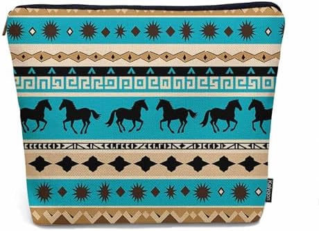 Woman Makeup Bag Horse, Ethnic African Aztec Horses Makeup Bags Travel Cosmetic Bags Toiletry Makeup Organizer Pencil Pouch Make Up Cosmetic Bag For Owners Lady Birthday Gifts by Unknown