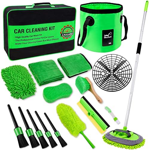 Lezcufer 17Pcs Car Wash Kit,62" Car Wash Brush Mop with Long Handle,Car Cleaning Kit,Car Detailing Brush Set,Car Wash Bucket,Car Wheel Brush,Complete Interior Car Cleaning Supplies by Lezcufer