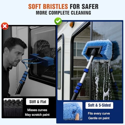 Up to 26FT Reach 20FT Car Wash Brush Kit with Long Handle, 8 Attachments, 180° Rotating Mop & Foldable Bucket, Scratch-Free Soft & Hard Brushes for Cars, Trucks, SUVs & RVs - Image 6