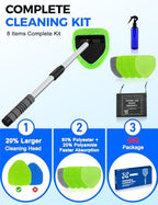 XINDELL Interior Windshield Cleaner Tool – Car Interior Window Cleaning Kit with 29inch Extended Long Handle & 4 Microfiber Pads, Auto Wiper Windshield Brush for Car, Trucks, SUVs, RVs & Home - Image 3