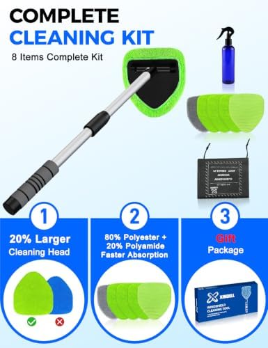 XINDELL Interior Windshield Cleaner Tool – Car Interior Window Cleaning Kit with 29inch Extended Long Handle & 4 Microfiber Pads, Auto Wiper Windshield Brush for Car, Trucks, SUVs, RVs & Home - Image 3
