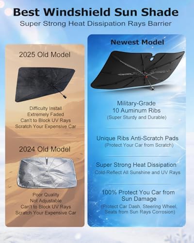 DMJN Umbrella Windshield Sun Shade for Jeep Wrangler JL JK JT TJ (2011-2026), Car Sunshade for Front Windshield [Nano Ice-Crystal Coatings] UPF50+ Heat & UV Block, Protect Interior & Keep Cooler - Image 6