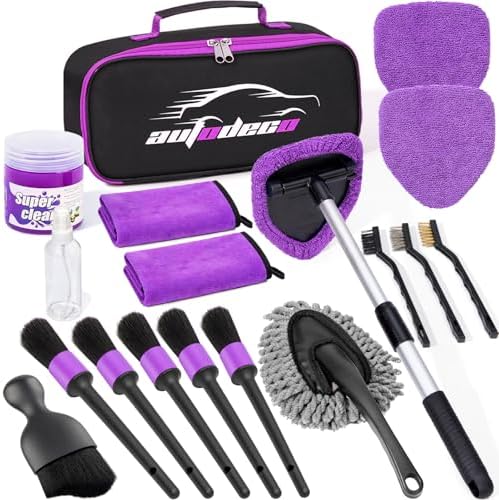 Windshield Cleaner Tool, 17Pcs Car Interior Detailing Kit, Detailing Brush, Towels, Duster, Car Cleaning Kit Interior for RVs, Truck, Trailer (Purple) by AUTODECO