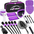 Windshield Cleaner Tool, 17Pcs Car Interior Detailing Kit, Detailing Brush, Towels, Duster, Car Cleaning Kit Interior for RVs, Truck, Trailer (Purple) by AUTODECO
