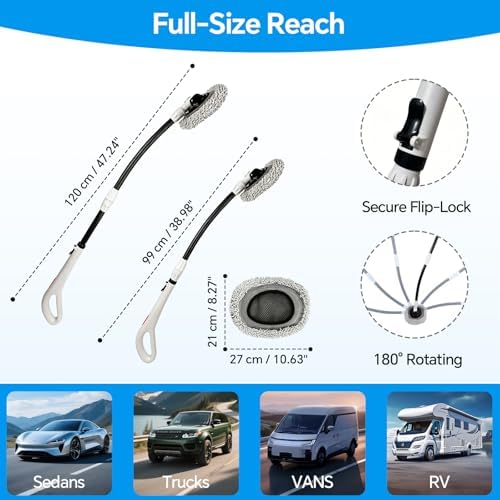 7-in-1 Car Wash Kit with 20L Folding Bucket & Brush – Car Wash Mop with Long Handle, 15° Curved Aluminum Pole for SUV Roof, Car Washing Brushes & Cleaning Supplies, RVs-White. - Image 6