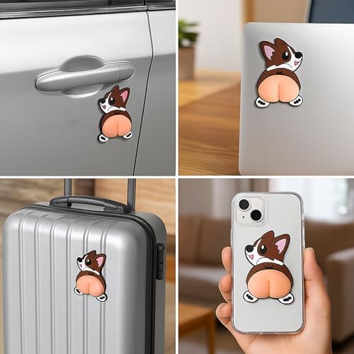 Car Door Anti Collision Protector Bumper Protector Sticker 2 Pcs PVC Cute Cartoon Stickers 3D Silicone Butt Anti Scratch Animal Funny Corgi Soft Car Body Decoration High Elasticity Protects The Paint - Image 2