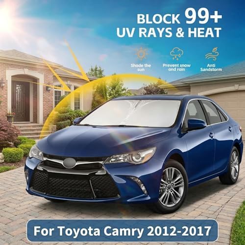Windshield Sun Shade for Toyota Camry 2012-2017 Double Layer 240T Front Window Shade Custom Fit Camry Sun Visor Foldable Shade Blocks UV Rays Summer Must Have Car Accessories - Image 2