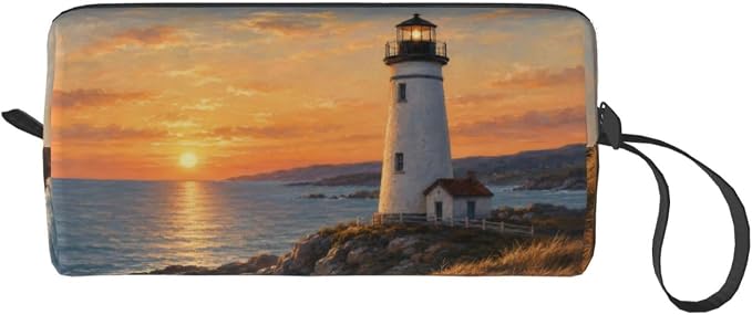 Lighthouse at Golden Sunset Makeup Bag for Women, Cosmetic Pouch | Double-Sided Sunset Lighthouse Cosmetic Organizer with Foam Padding for Women, Travel, Gym, School, and Daily Storage - Image 8