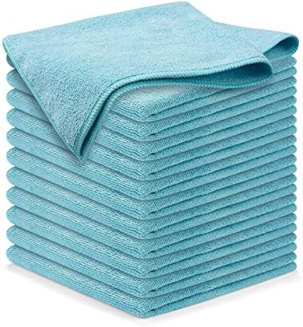 USANOOKS Microfiber Cleaning Cloth - Turq - 12Pcs (12.5x12.5 inch) High Performance - 1200 Washes, Ultra Absorbent Car Towel Traps Grime & Liquid for Streak-Free Mirror Shine - car Washing Cloth by USANOOKS