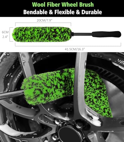 YeewayVeh 5PCS Pro Wheel Detailing Kit, 360° Bendable Rim Brush, Green - Image 4