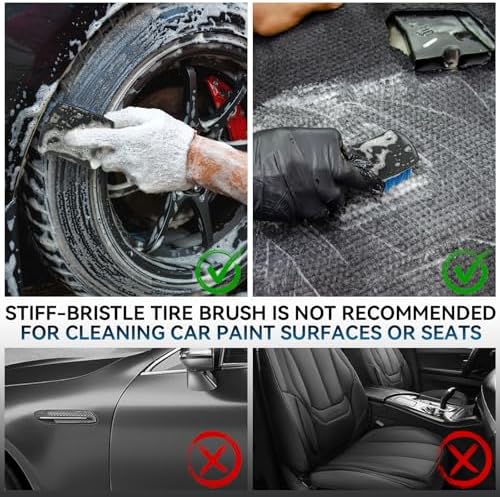 Tire Brushes for Cleaning Tires, Car Wheel Brushes for Cleaning Wheels, Rim Cleaner Brush for Car Detailing, Premium Wheel Cleaner Brush Kit Safe for Cars, Trucks, SUVs, RVs, Motorcycles - Image 5