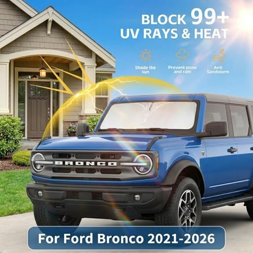 Windshield Sun Shade for Ford Bronco 2021-2024 2025 2026 Front Window Shade Custom Fit Bronco Accessories Sun Visor Foldable Shade Blocks UV Rays Summer Must Have Car Accessories - Image 2