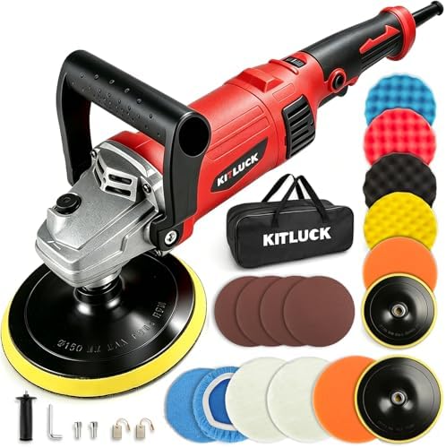 KITLUCK Buffer Polisher, 12Amp 6″/7″ Rotary Polisher for Car Detailing, 1400W 7 Variable Speed Car Buffer Polisher Machine, 800-3500RPM, with Foam Pad, Wool Pad For Car Polishing, Buffing, Waxing by KITLUCK
