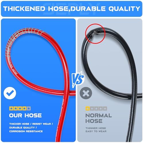Sewer Jetter Kit for Pressure Washer, 50FT 5800 PSI Drain Cleaner Hose with 1/4" NPT Corner, Rotating and Button Hose Sewer Jetting Nozzle, Waterproof Tape, Pearl Corsage Pin, Spanner, Glove - Image 2