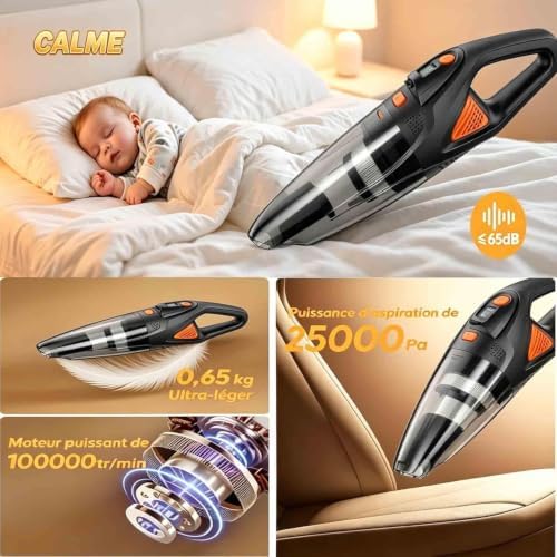 Oryzom Handheld Vacuum, 3-in-1 Portable Vacuum Cleaner with 18kpa Suction, Rechargeable 8000mAh Battery, HEPA Filter & LED Light for Car, Home, Office, Pet Hair & Dust - Image 6