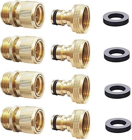 HQMPC Garden Hose Quick Connect Solid Brass Quick Connector 3/4 inch GHT (4 Sets) by HQMPC