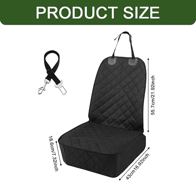 Waterproof Front Seat Car Cover, Car Seat Covers for Dogs, Nonslip Pet Passenger Seats Cover Protector, Car Accessories Scratch-Proof Pet Front Covers Universal Fit Most Auto Trucks SUVs (Black) - Image 2