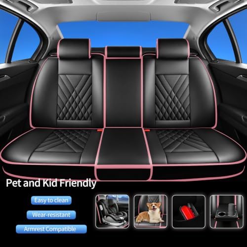 Fit Gladiator Car Seat Covers Compatible with Jeep Gladiator 2020-2024 2025 2026-Premium Leather,Waterproof,Breathable,Airbag Compatible &All-Weather Seat Cushion Protecto(Full Set,Pink) - Image 5