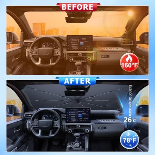 for Umbrella Sunshade for Car Windshield 2016-2026 Toyota Tacoma Custom Fit Windshield Sun Protector Cover 6-Layer Heat-Resistant Fabric, Ultra-Strong Fiberglass Frame (for 2016-2026 Tacoma) - Image 2