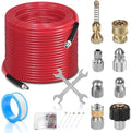 100FT Sewer Jetter Kit for Pressure Washer, 1/4''NPT Drain Cleaner Hose 5800PSI, Pressure Washer Cleaning Kit with Corner Rotating Button Sewer Jetting Nozzles, Quick Connect Set by Unknown