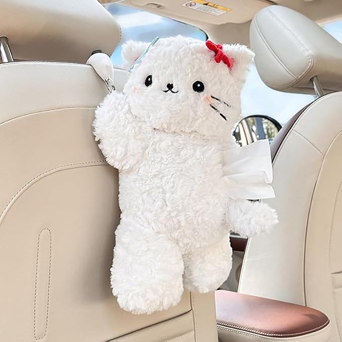 Cute Cat Car Tissue Holder Plush Kitten Paper Box for Backseat Adorable Hanging Organizer & Decor for Women Pet Lovers & Gifts (Black) - Image 7
