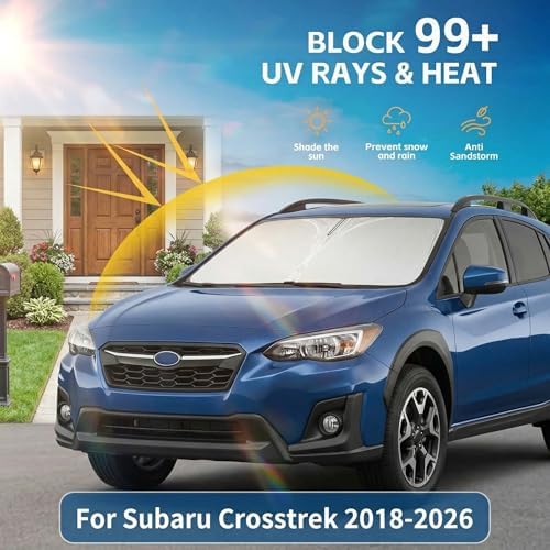 Windshield Sun Shade for Subaru Crosstrek 2018-2024 2025 2026 Front Window Shade Custom Fit Crosstrek Accessories Sun Visor Foldable Shade Blocks UV Rays Summer Must Have Car Accessories - Image 2