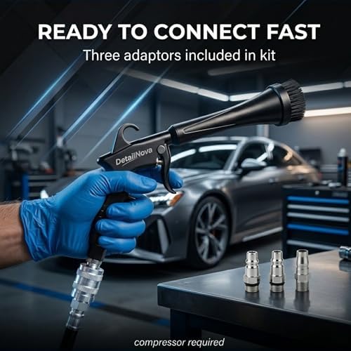 Tornado Air Gun - Durable Air Blaster for Car Detailing with Brush Nozzle, Storage Bag, 3 Compressor Adaptors & Microfiber Towel - Requires Compressor, Easy to Set Up - Image 4
