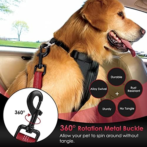 SlowTon Dog Car Seat Belt, 3 in 1 Latch Bar Attachment Dog Safety Seatbelt | Hook Latch Bar& Seatbelt Buckle, Reflective, Heavy Duty Nylon, Durability, Easy of Use, for Travel Riding, Red, 35.5" - Image 3