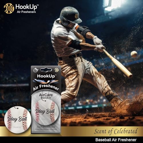 Baseball Car Air Freshener by HookUp - 2 Pack - Black Gold Scent (Extra Strong) | Unique Baseball Gift for Players, Coach, Fans | Hanging Car Accessory with Long Lasting Fresheners Smell - Image 3