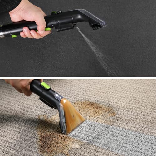 Slevoo 450W Portable Carpet Cleaner Machine with 1 Bottle Cleaning Solutions, Strong Suction Upholstery and Furniture Cleaner for Cleaning Stairs, Car Interiors, for Pet Footprint, Dust, Oil (Green) - Image 3