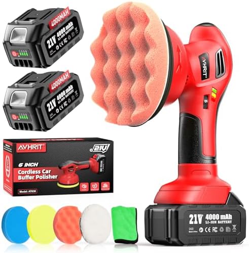 6 Inch Cordless Car Buffer Polisher With 2×4000mAh Batteries by Avhrit