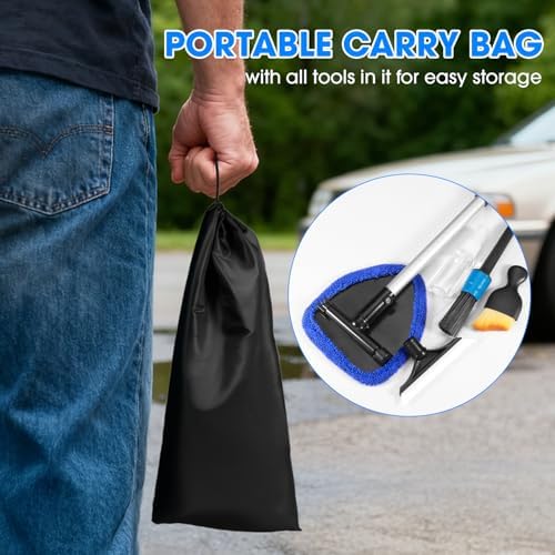 Windshield Cleaner Tool, Car Interior Cleaning Kit with Extendable Handle and 3 Reusable Microfiber Pads, Auto Glass Wiper and Detailing Brush Kit for Car & Home Window, Blue - Image 7
