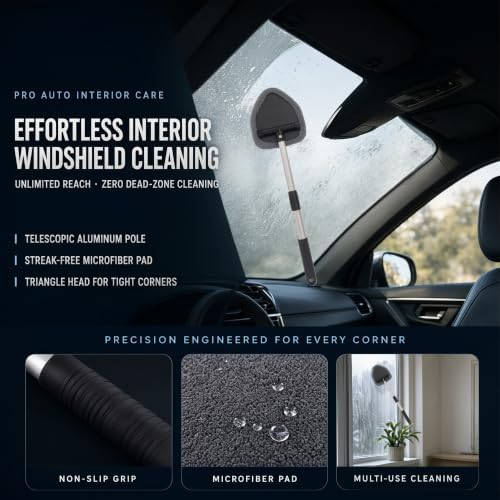 Microfiber Car Windshield Cleaning Tool with Extendable Handle,Car Defogging Glass Cleaning Brush with 4 Reusable Microfiber Pads 1 Spray Bottle and 1 Car Dust Removal Brush. (Gray) - Image 7