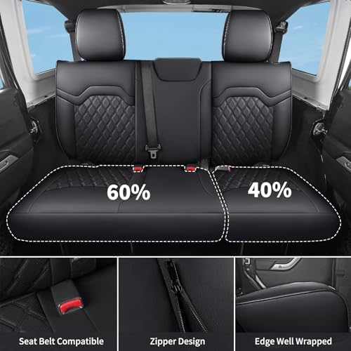 Huidasource Wrangler JL Seat Covers 4 Door 2018-2026, Custom Fit Seat Cover for Jeep Wrangler JL Rubicon Sahara Willys 4-Door Without Rear Cupholder (Full Set/Black) - Image 3