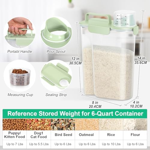 TBMax Airtight Rice Container 10 Lbs, Cereal Dispenser, Pet Cat Dog Food Storage Container, Plastic Kitchen Pantry Food Storage Holder with Cup -Light Green - Image 2