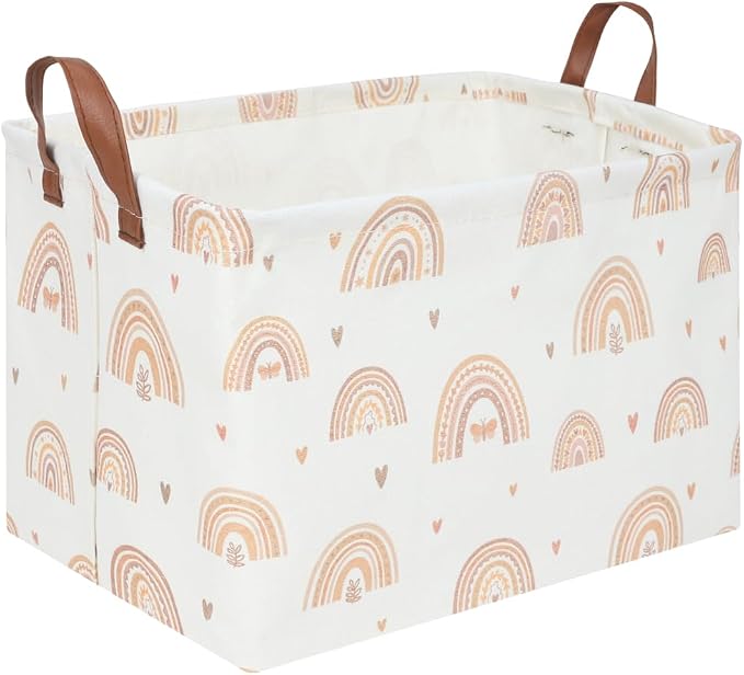 Boho Rainbow Baskets Rectangular,girl basket,Waterproof foldable canvas laundry basket,Nursery hamper,Room Decor,Shelf Basket(Rainbows) by FXOCSHE