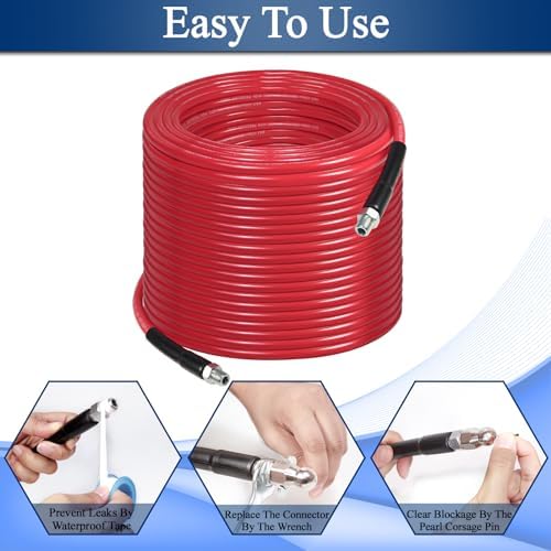 100FT Sewer Jetter Kit for Pressure Washer, 1/4''NPT Drain Cleaner Hose 5800PSI, Pressure Washer Cleaning Kit with Corner Rotating Button Sewer Jetting Nozzles, Quick Connect Set - Image 6