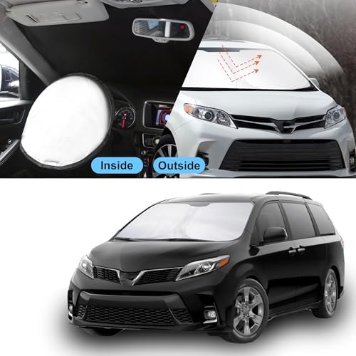 TINGLU Sun Shade for Toyota Sienna 2011-2020 Accessories Windshield Sun Shade Window Shade UV Rays Protection Sun Visor Cover with Steering Wheel Sunshade Storage Bag - Image 6