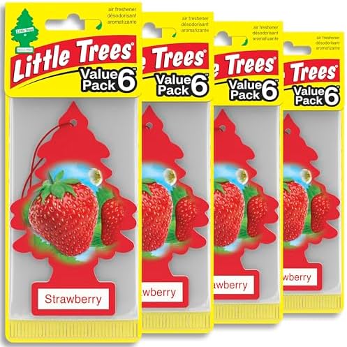 LITTLE TREES Car Air Freshener I Hanging Tree Provides Long Lasting Scent for Auto or Home I Strawberry, 6-Packs (4 Count) by LITTLETREES
