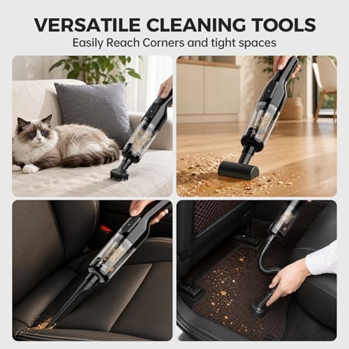 dormzie Handheld Vacuum Cordless, Car Vacuum with 19000Pa Powerful Suction,1.3 lbs Lightweight, Type-C Charge, Multiple Accessories for Car Home Office Pet - Image 5