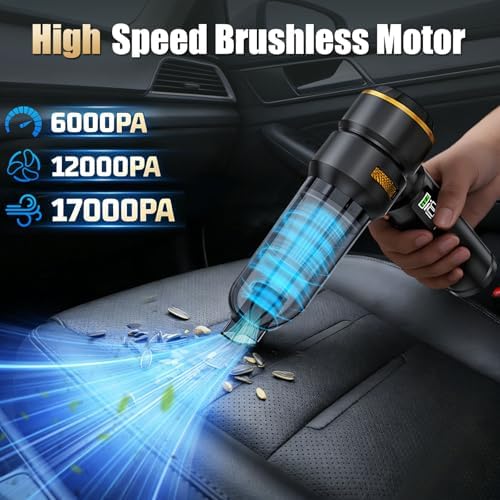 Car Vacuum Portable Cordless, 17000PA Cordless Handheld Car Vacuum Rechargeable, Brushless Motor with Digital Display, Mini Small Vacuums Cleaner for Office Desk Home Kitchen Car Pet Hair, Travel - Image 5
