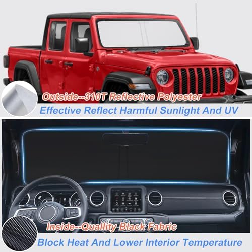 Windshield Sunshade Compatible with 2018-2022 2023 2024 2025 2026 Jeep Wrangler JL/JLU and 2020-2024 2025 2026 Jeep Gladiator JT Blocks UV Rays Sun Visor Protector Folding Front Window Sun Shade Cover - Image 2